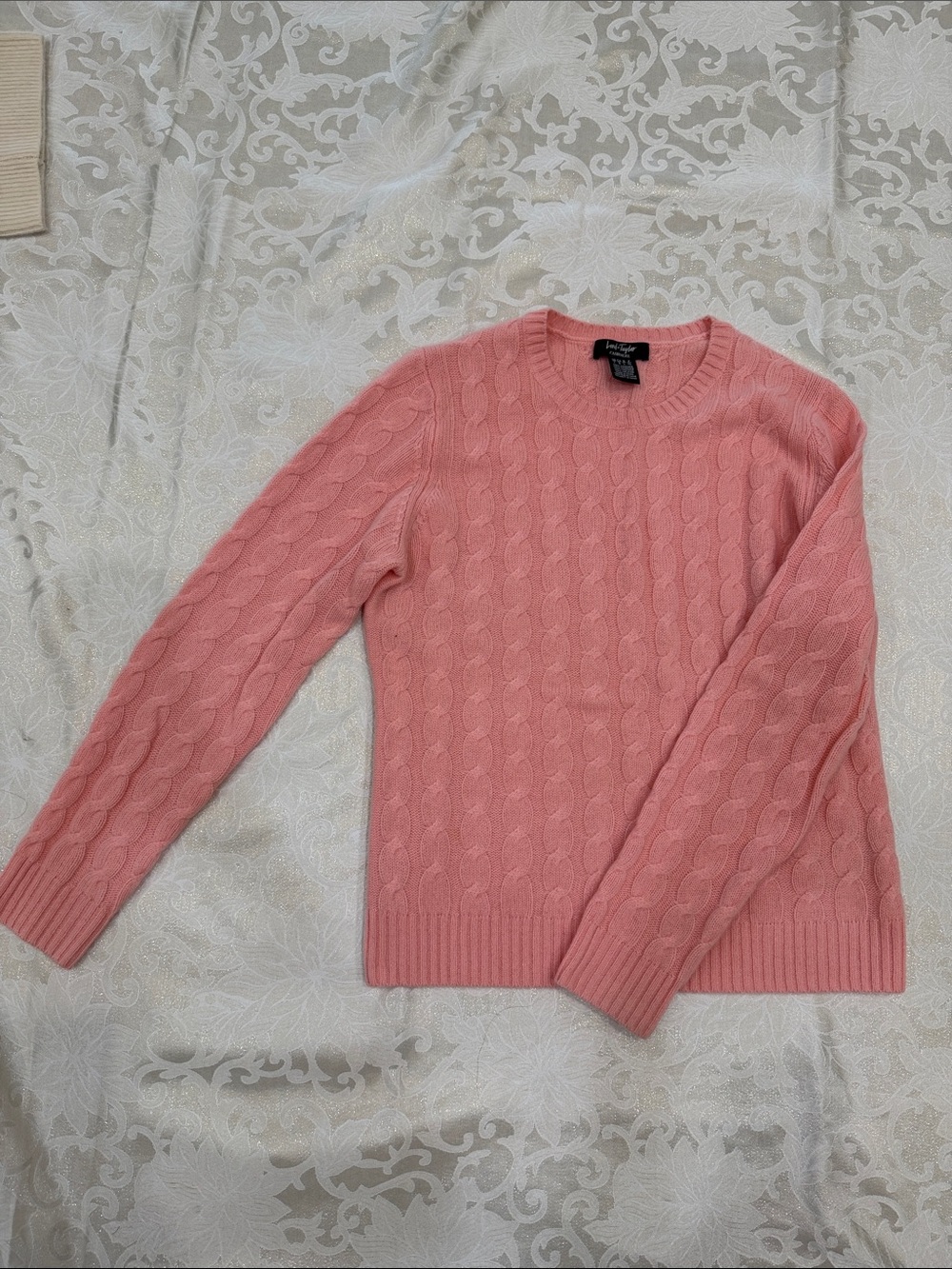 Lord & Taylor 100% Cashmere Pink Cable Knit Sweater Size L